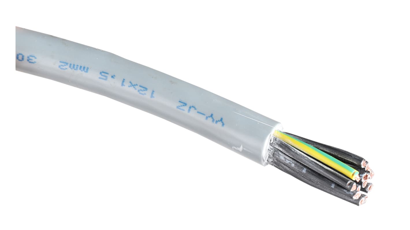 RS PRO Control Cable, 12 Cores, 1.5 mm², YY, Unscreened, 50m, Grey PVC Sheath, 15 AWG