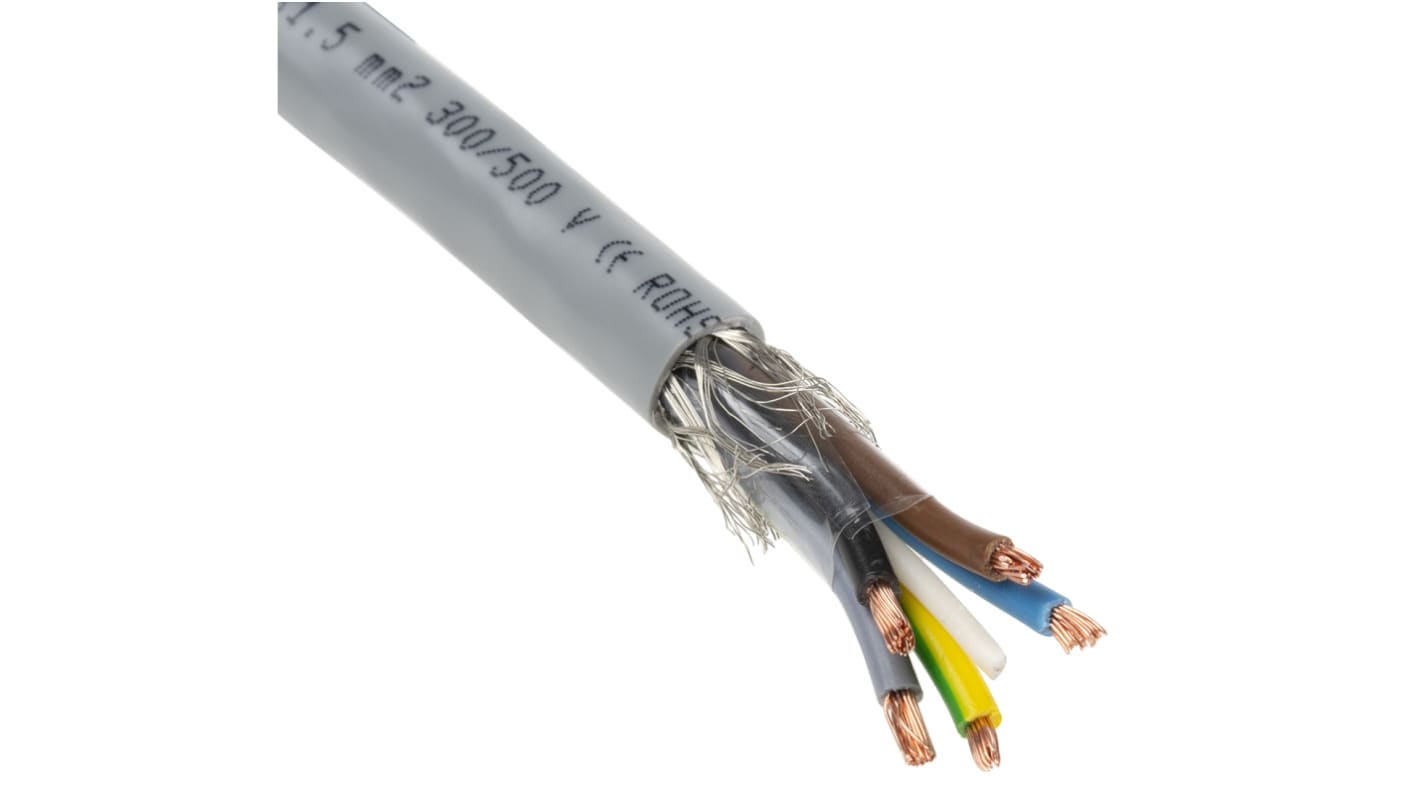 RS PRO Control Cable, 5 Cores, 1.5 mm², CY, Screened, 50m, Grey PVC Sheath, 15 AWG