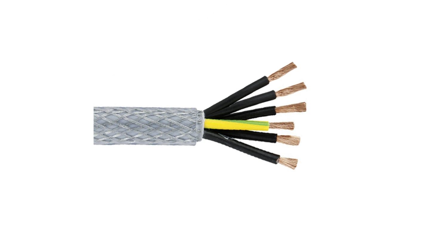 Control Cable liczba żył 6 1,5 mm² Ekranowany RS PRO 9 A średnica zew 12.3mm Przezroczysty