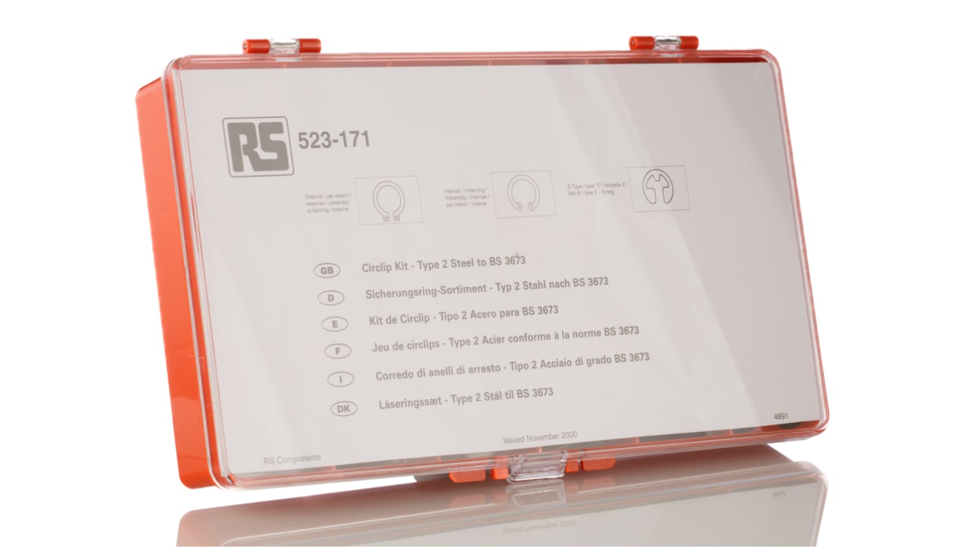 RS PRO 450件 钢 卡簧套装 E 型, 用于13 → 20 mm, 14 → 25 mm轴直径
