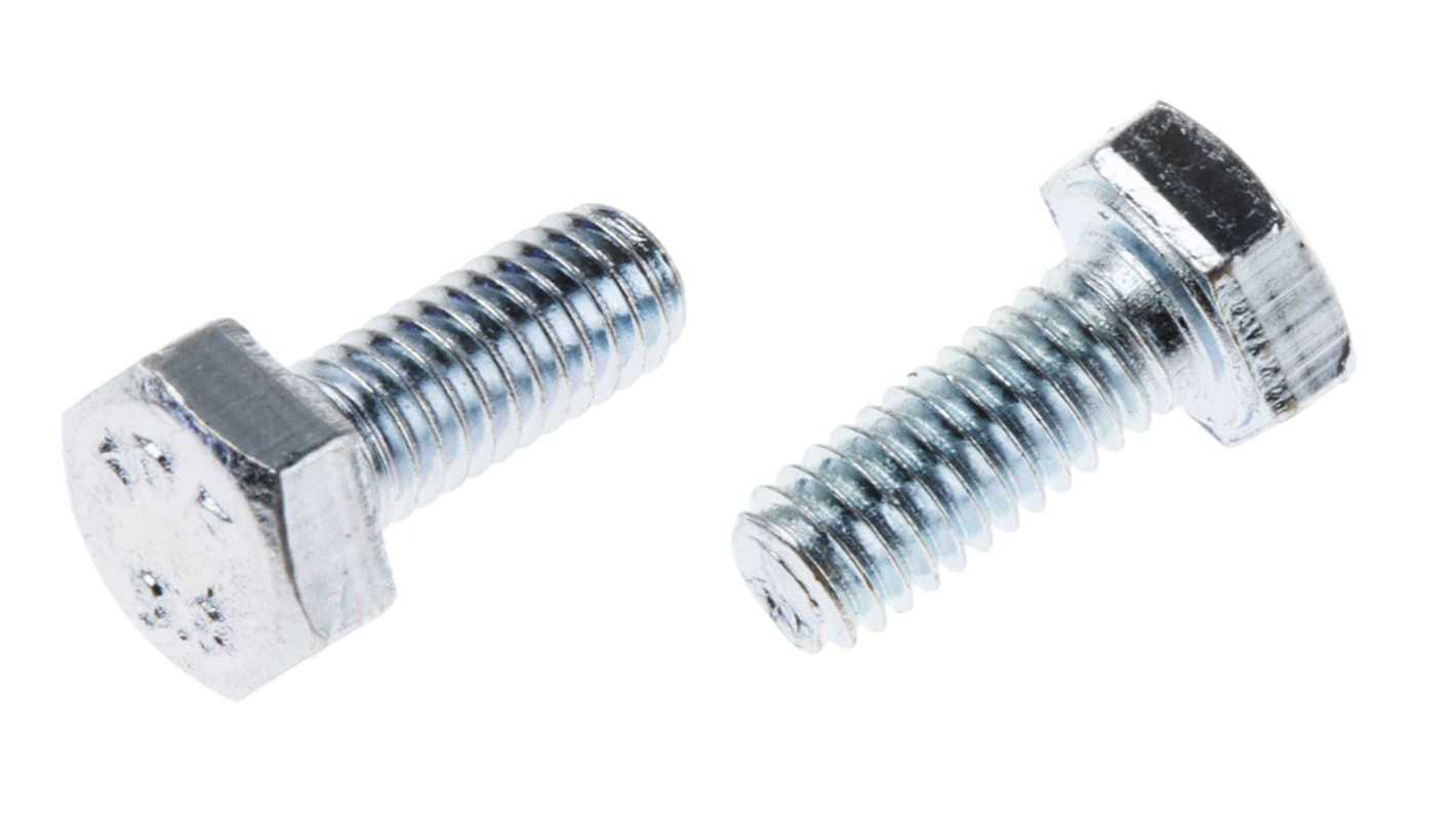 RS PRO Bright Zinc Plated Steel, Hex Bolt, M4 x 10.0mm