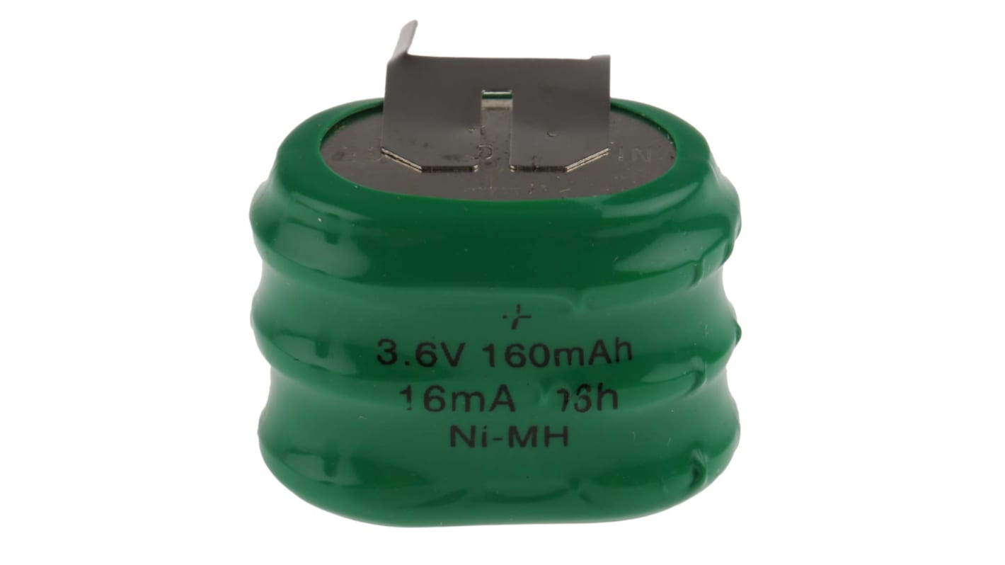 RS PRO 3/V 160H 3.6V NiMH Button Rechargeable Battery, 160mAh