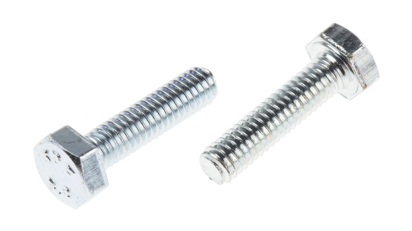 RS PRO Bright Zinc Plated Steel, Hex Bolt, M4 x 16.0mm