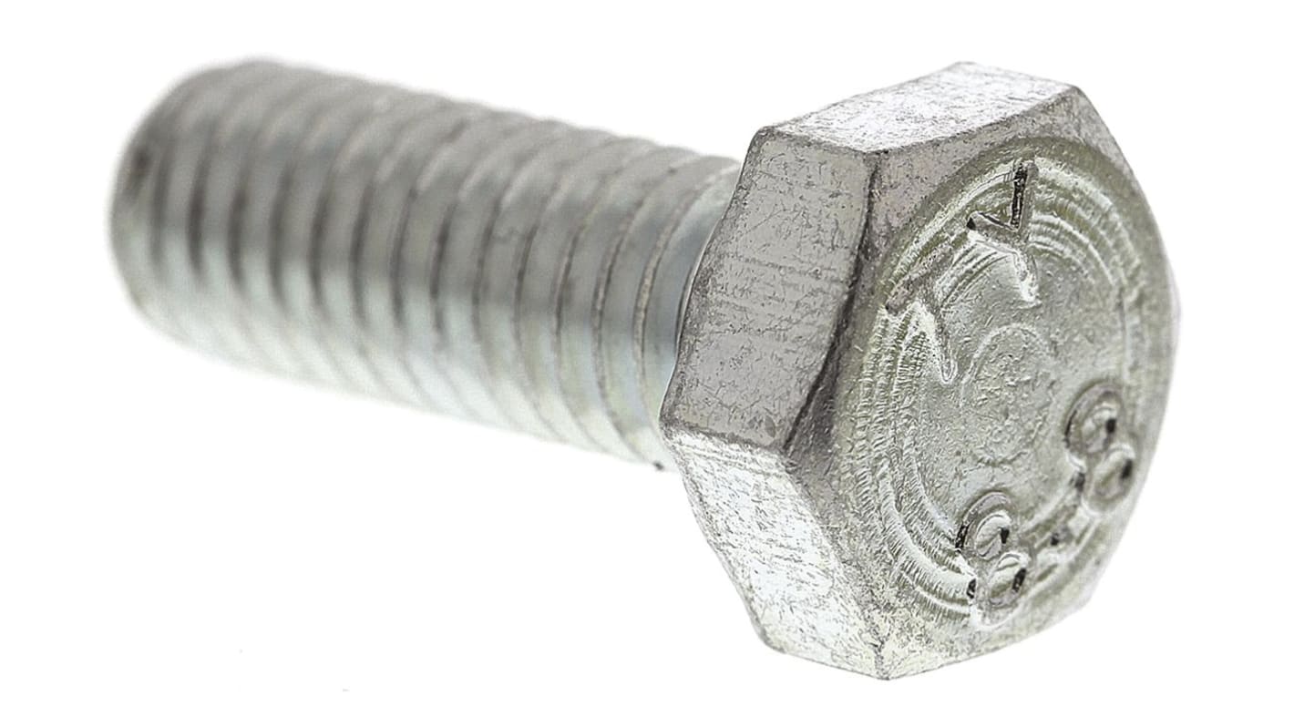RS PRO Bright Zinc Plated Steel, Hex Bolt, M6 x 16mm