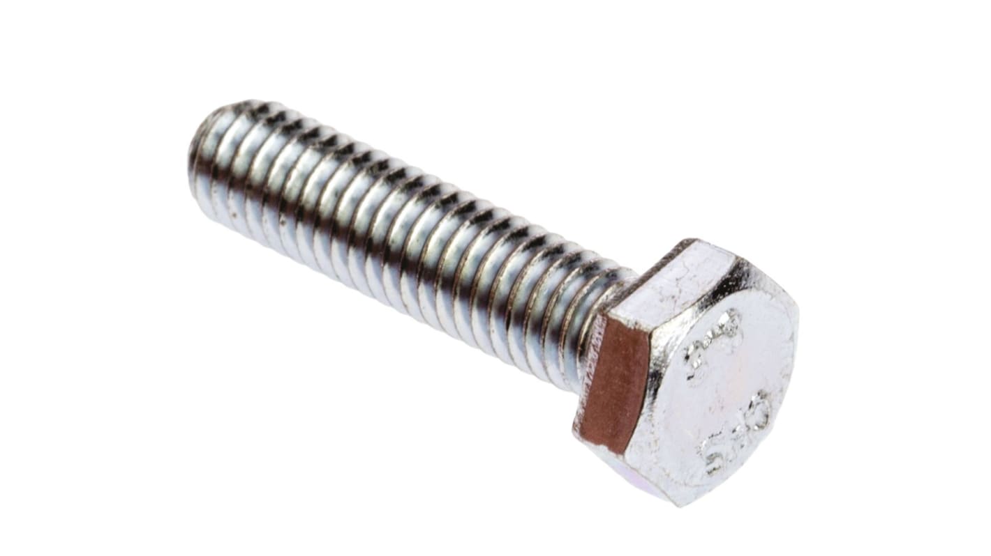 RS PRO Bright Zinc Plated Steel, Hex Bolt, M6 x 25.0mm