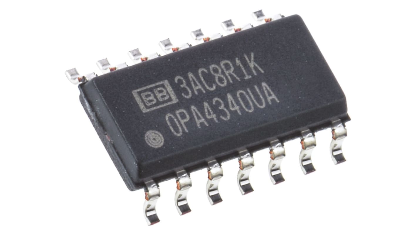 OPA4340UA Texas Instruments, Precision, Op Amp, RRIO, 5.5MHz, 3 V, 5 V, 14-Pin SOIC