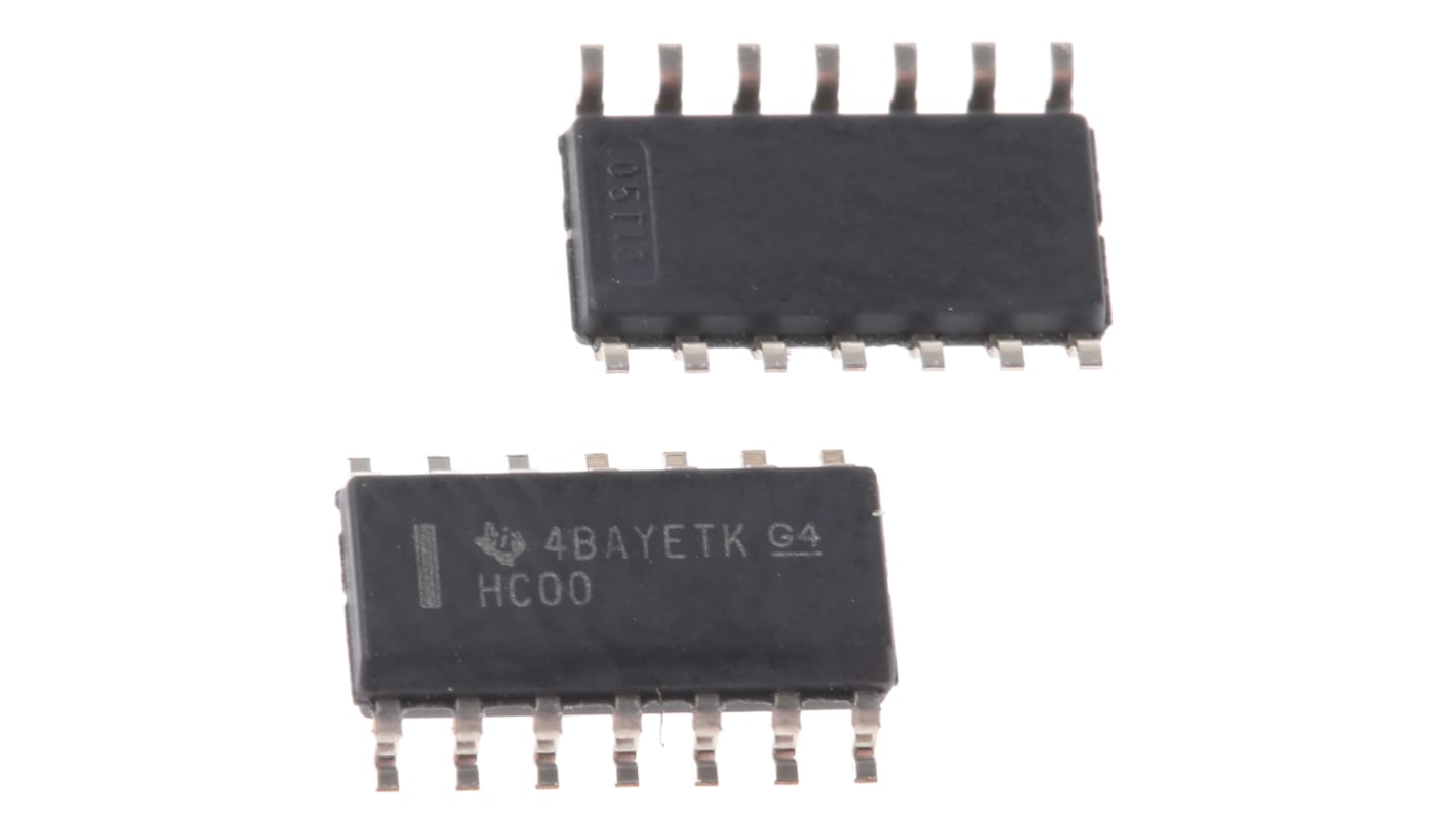 NAND: Puerta lógica, SN74HC00D, HC, Quad 5.2mA SOIC 14 pines 2 No