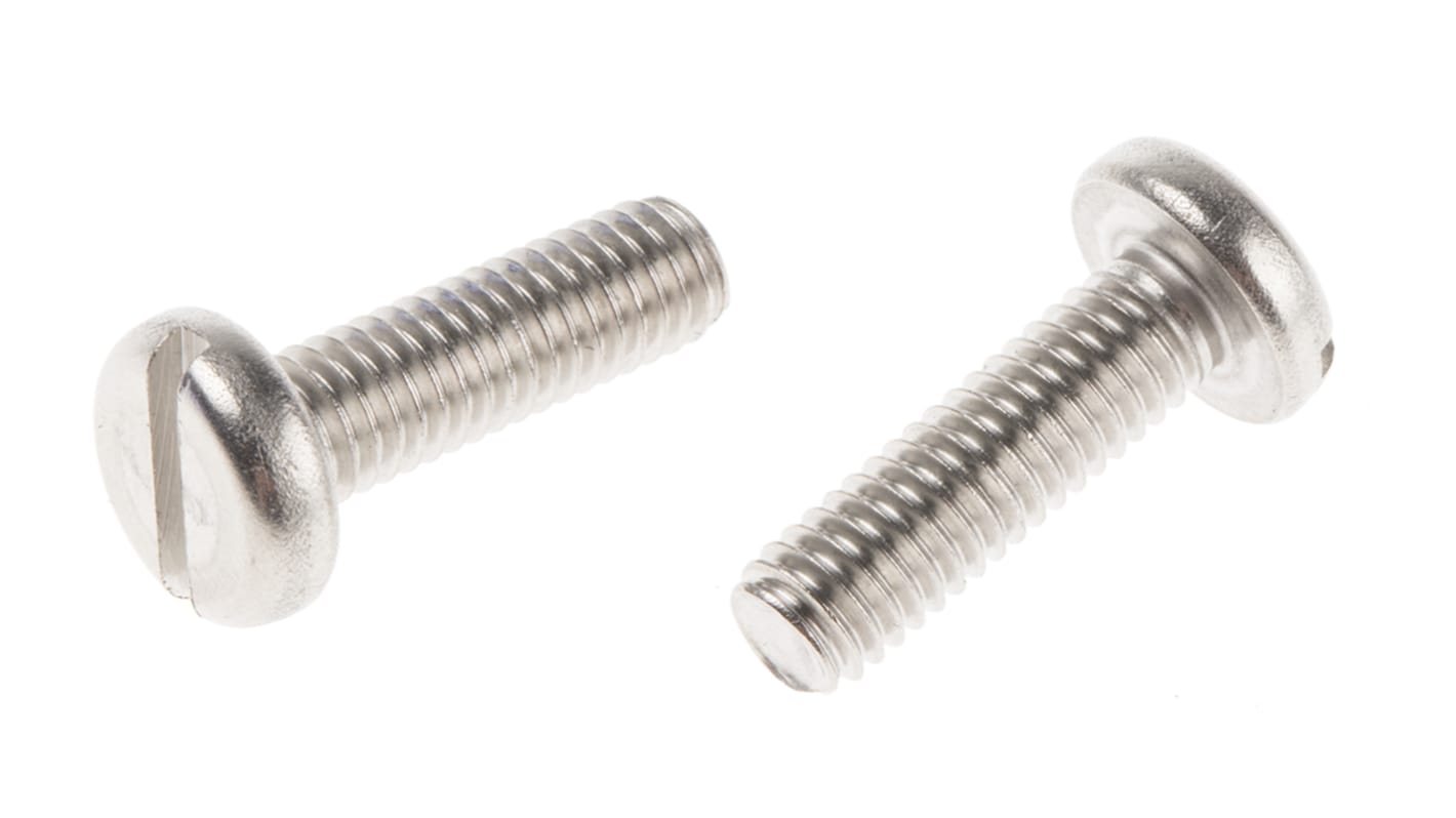 RS PRO Slot Pan A2 304 Stainless Steel Machine Screws DIN 85, M6x20.0mm