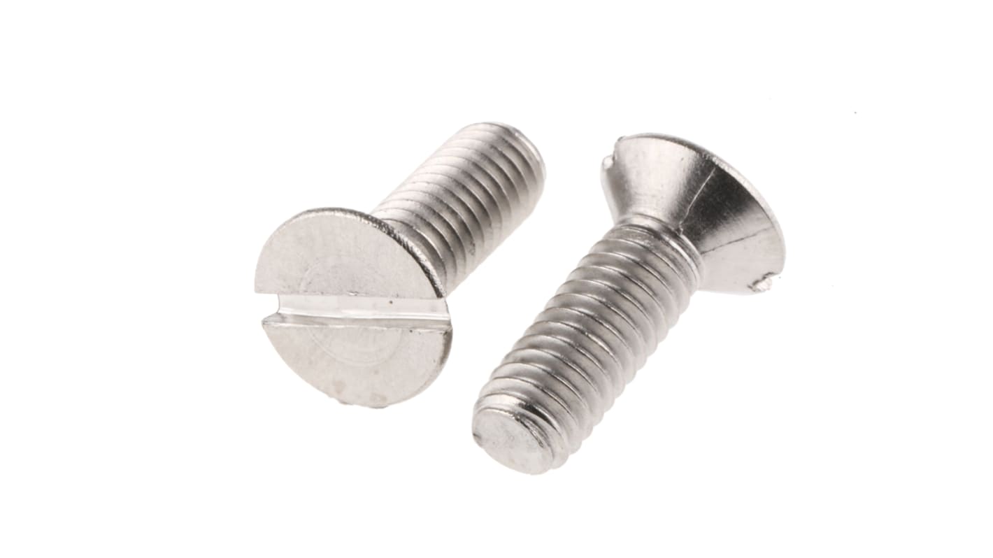 RS PRO Slot Countersunk A2 304 Stainless Steel Machine Screws DIN 963, M4x12mm