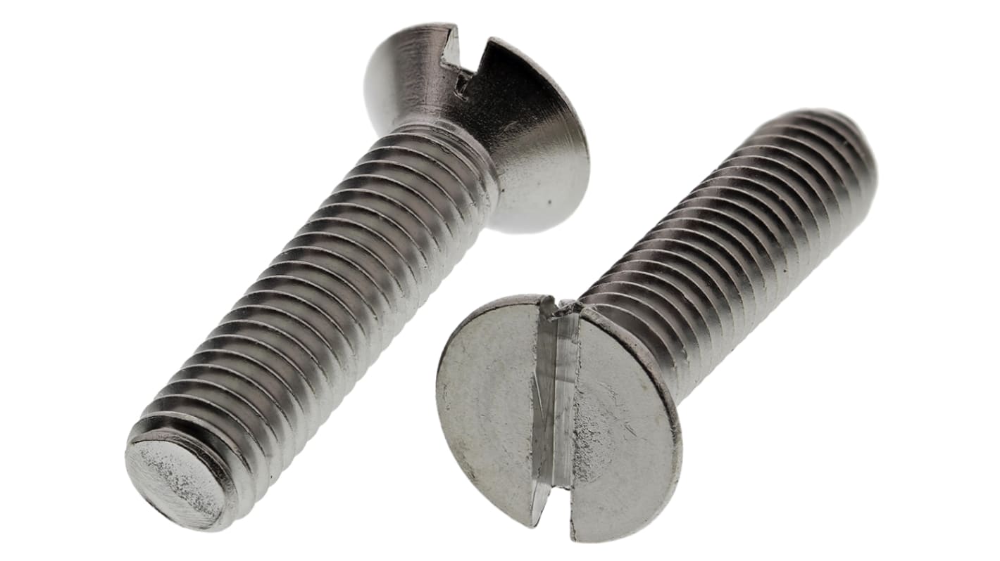RS PRO Slot Countersunk A2 304 Stainless Steel Machine Screws DIN 963, M6x25.0mm