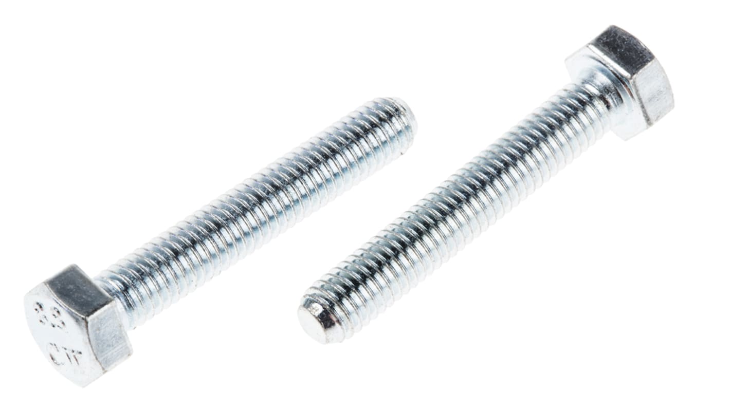RS PRO Bright Zinc Plated Steel, Hex Bolt, M5 x 30mm