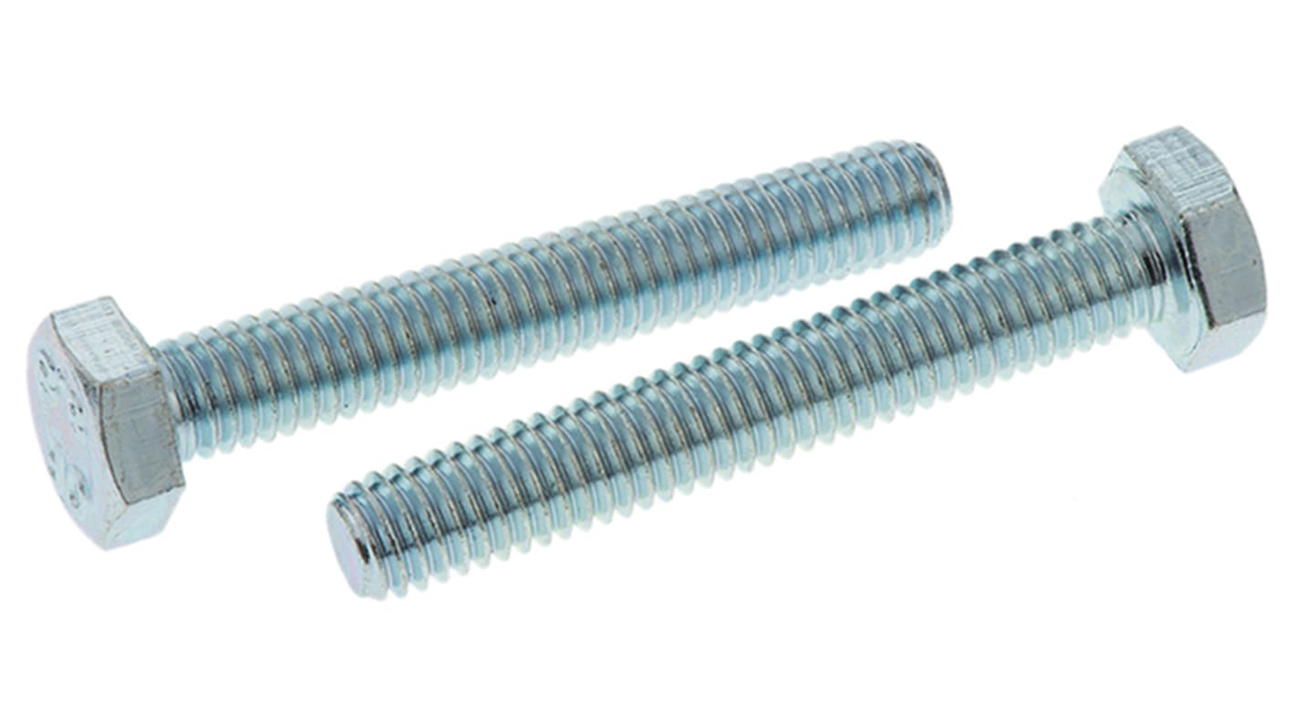 RS PRO Bright Zinc Plated Steel Hex, Hex Bolt, M6 x 40mm