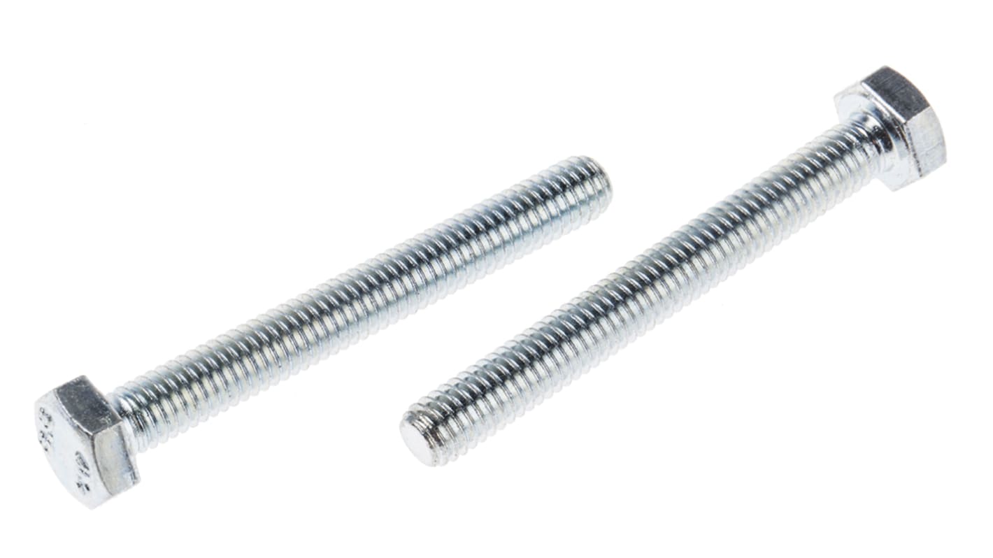 RS PRO Bright Zinc Plated Steel, Hex Bolt, M6 x 50.0mm