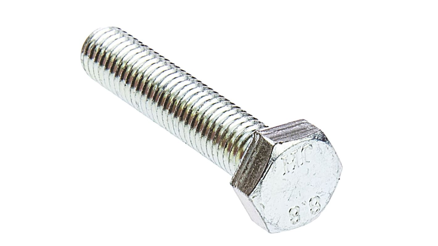 RS PRO Bright Zinc Plated Steel Hex, Hex Bolt, M8 x 40mm