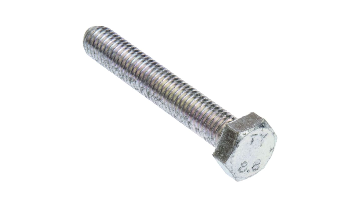 RS PRO Bright Zinc Plated Steel, Hex Bolt, M8 x 50.0mm
