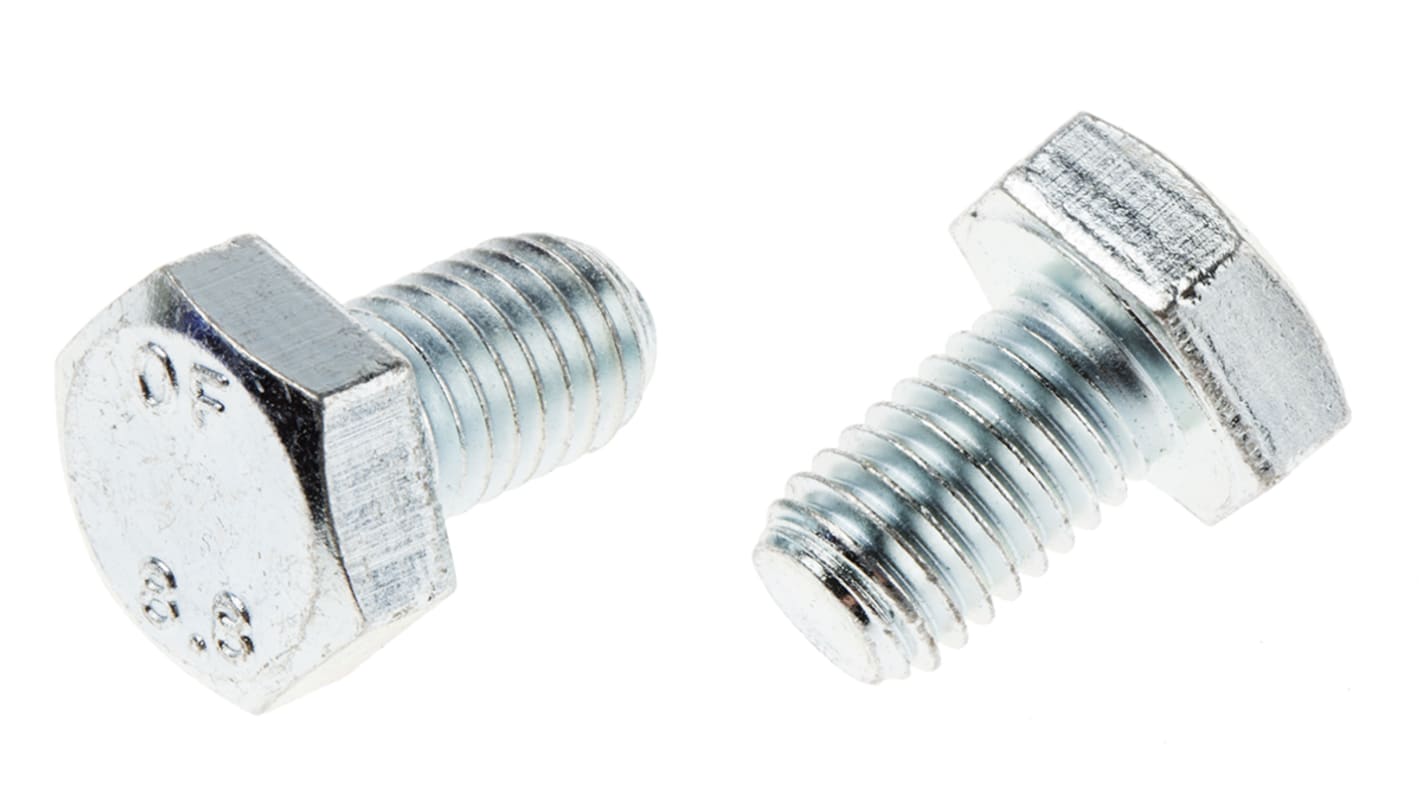 RS PRO Bright Zinc Plated Steel Hex, Hex Bolt, M10 x 16mm