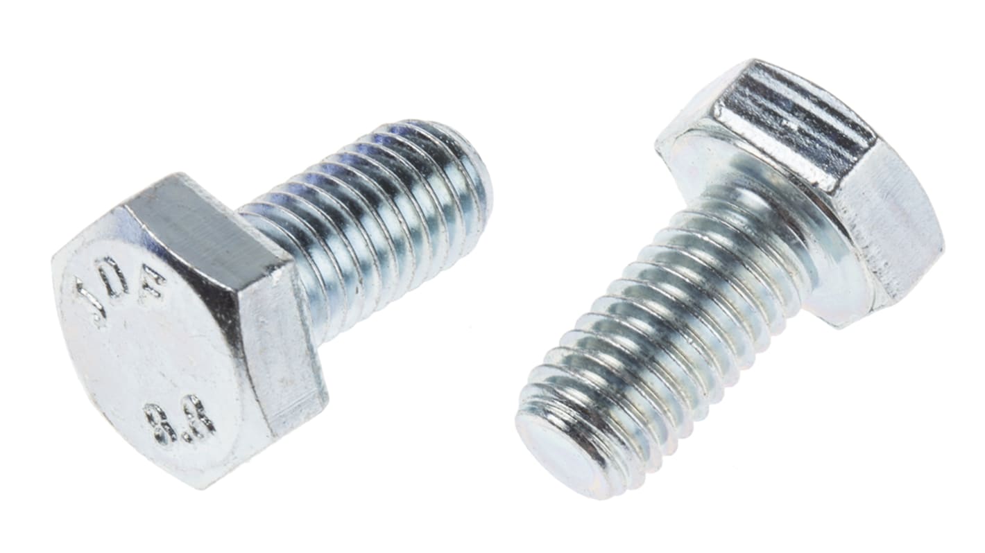 RS PRO Bright Zinc Plated Steel, Hex Bolt, M10 x 20.0mm