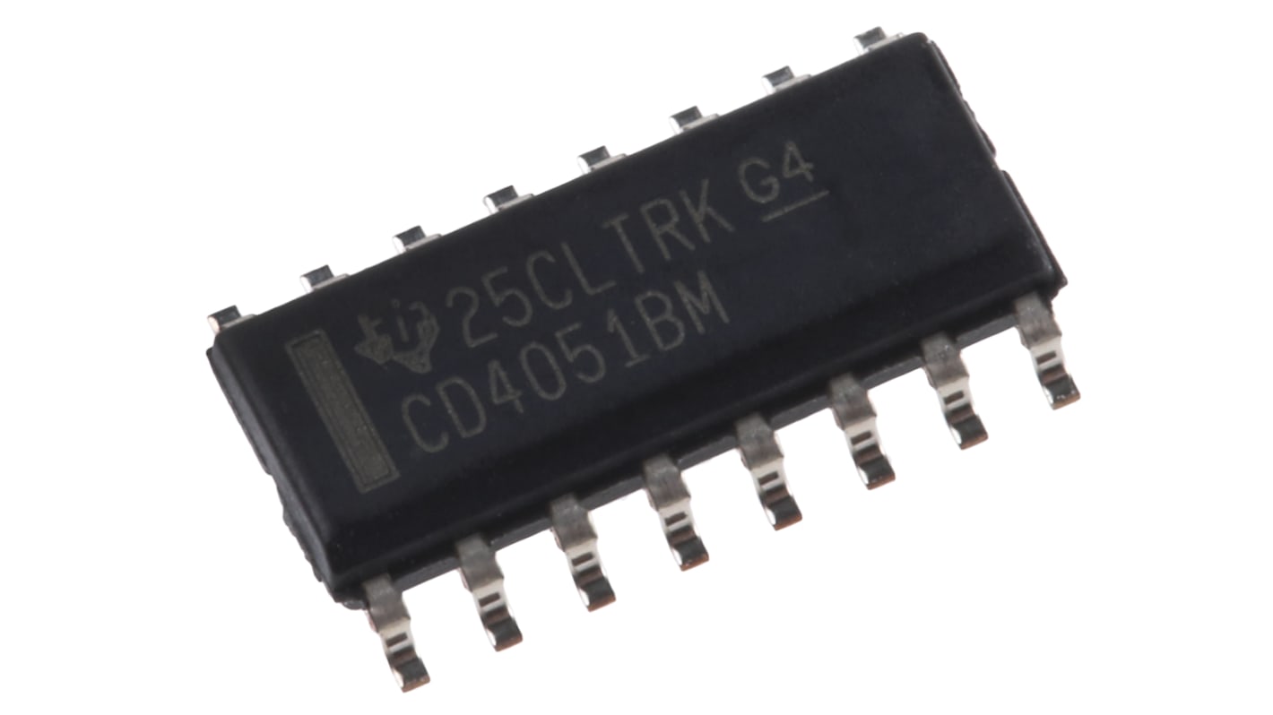 CD4051BM96 Texas Instruments, Multiplexer/Demultiplexer Single 8:1, 12 V, 15 V, 18 V, 5 V, 9 V, 16-Pin SOIC