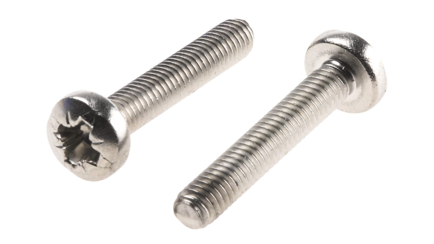 RS PRO Pozi Pan A2 304 Stainless Steel Machine Screws DIN 7985, M3.5x20.0mm
