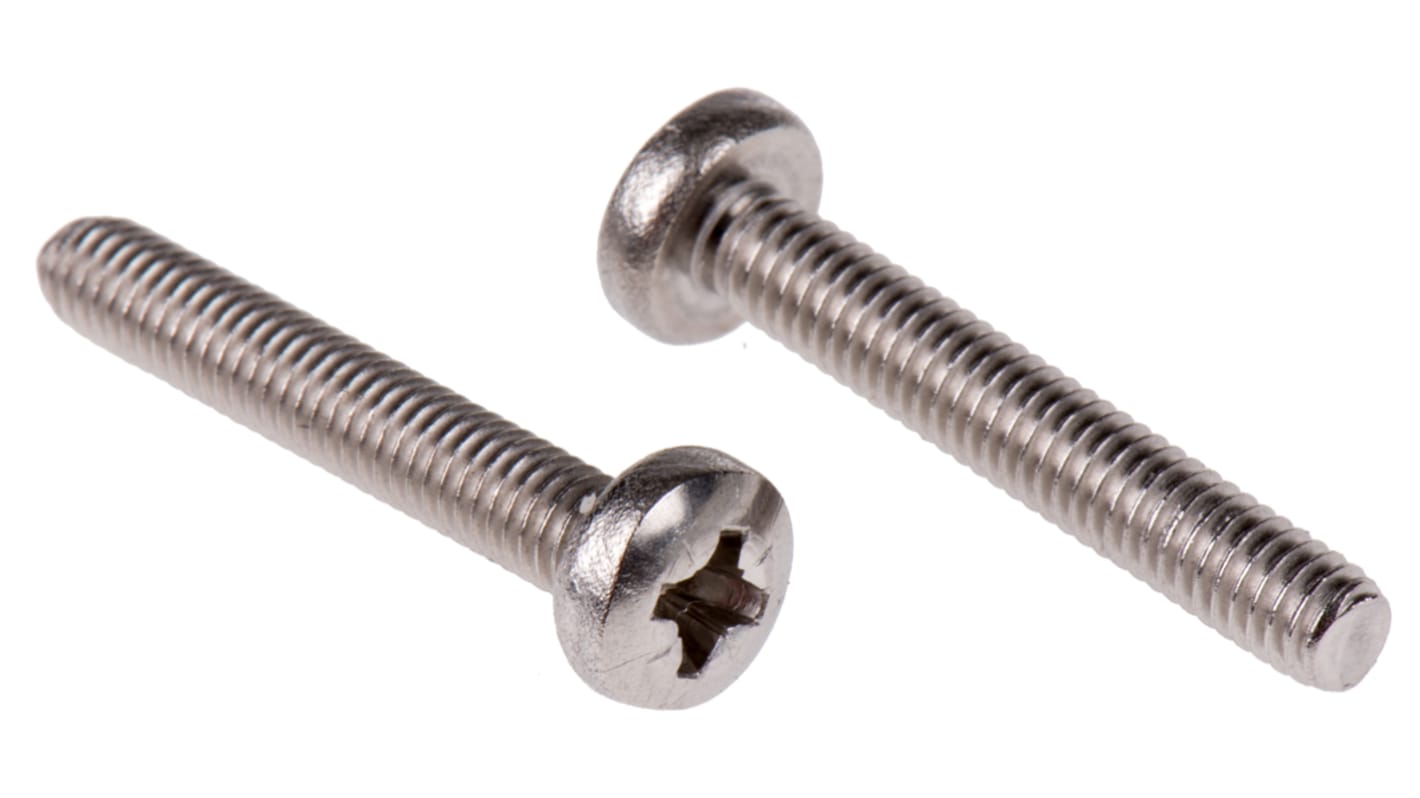 RS PRO Pozi Pan A2 304 Stainless Steel Machine Screws DIN 7985, M4x25.0mm