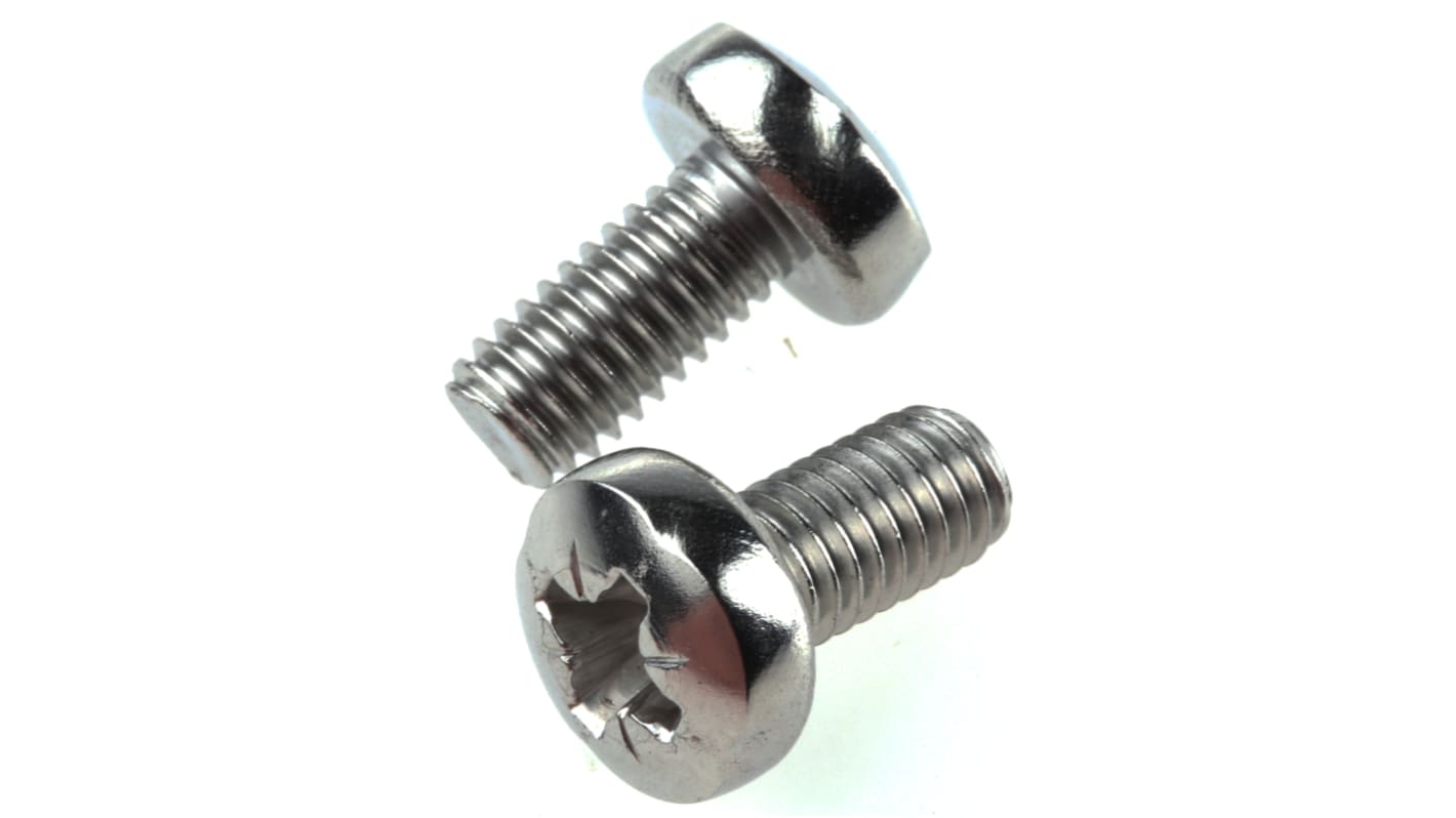 RS PRO Pozi Pan A2 304 Stainless Steel Machine Screws DIN 7985, M6x12.0mm