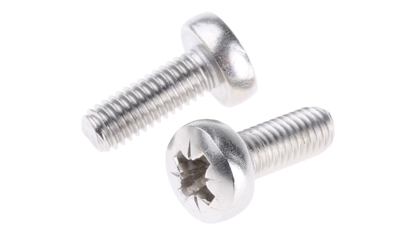 RS PRO Pozidriv M6 Pan A2 304 Stainless Steel Machine Screws DIN 7985Z x 16.0mm