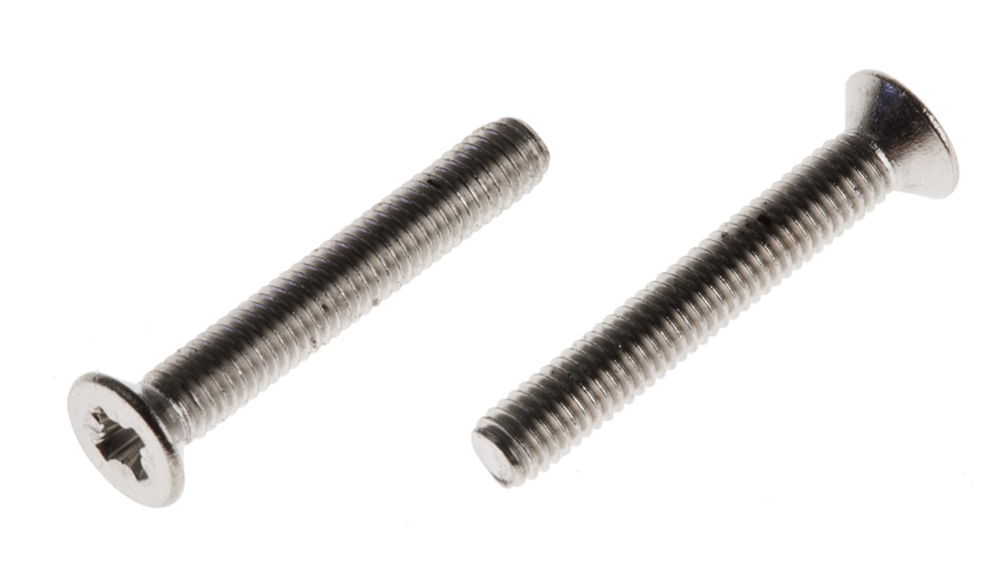 RS PRO Pozidriv Countersunk A2 304 Stainless Steel Machine Screws DIN 965Z, M3x20mm