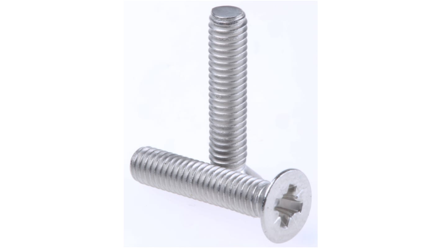 RS PRO Pozi Countersunk A2 304 Stainless Steel Machine Screws DIN 965, M4x20.0mm