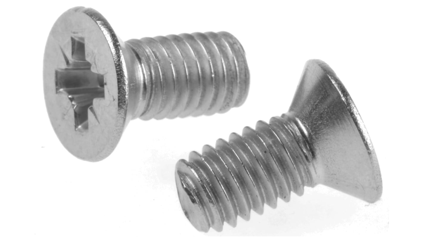 RS PRO Pozi Countersunk A2 304 Stainless Steel Machine Screws DIN 965, M6x12.0mm