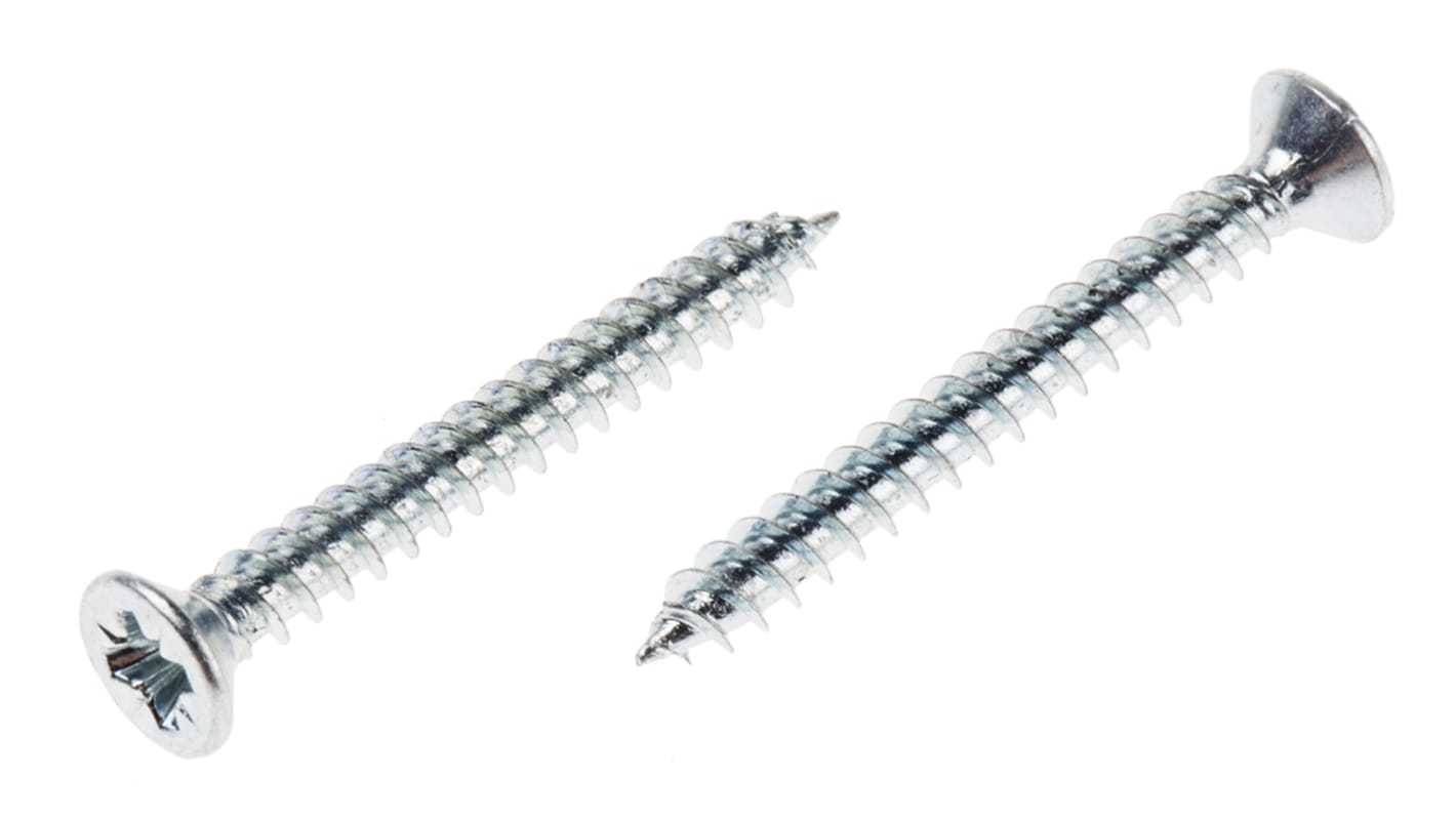 RS PRO Pozidriv Countersunk Steel Wood Screw, Bright Zinc Plated, No. 6 Thread, 1.1/4in Length