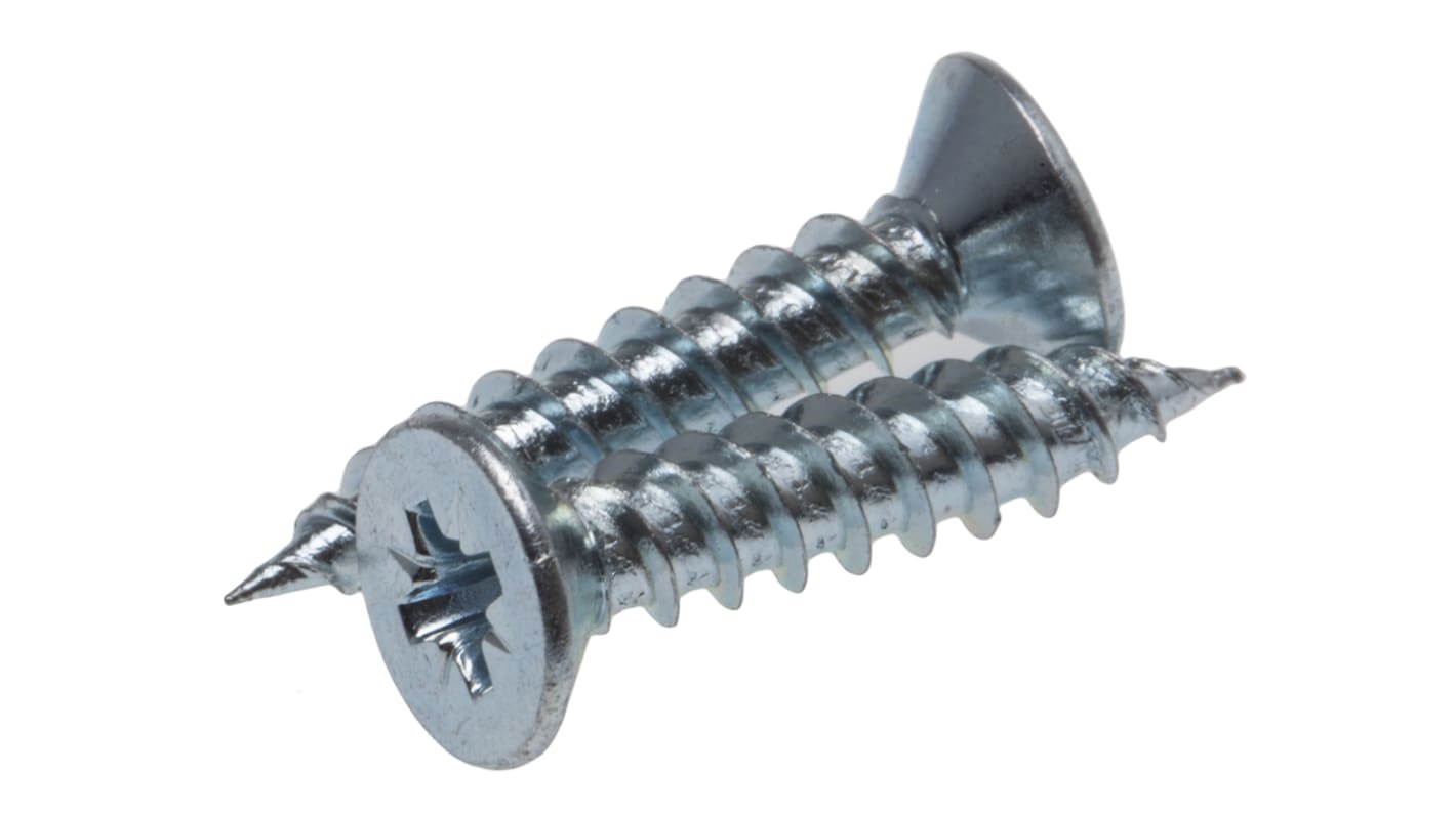 RS PRO Pozidriv Countersunk Steel Wood Screw, Bright Zinc Plated, No. 10 Thread, 1in Length