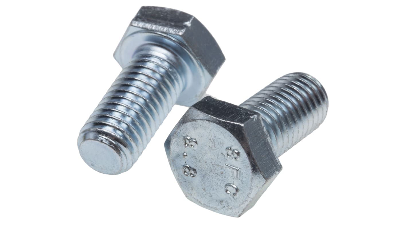 RS PRO Bright Zinc Plated Steel Hex, Hex Bolt, M12 x 25mm