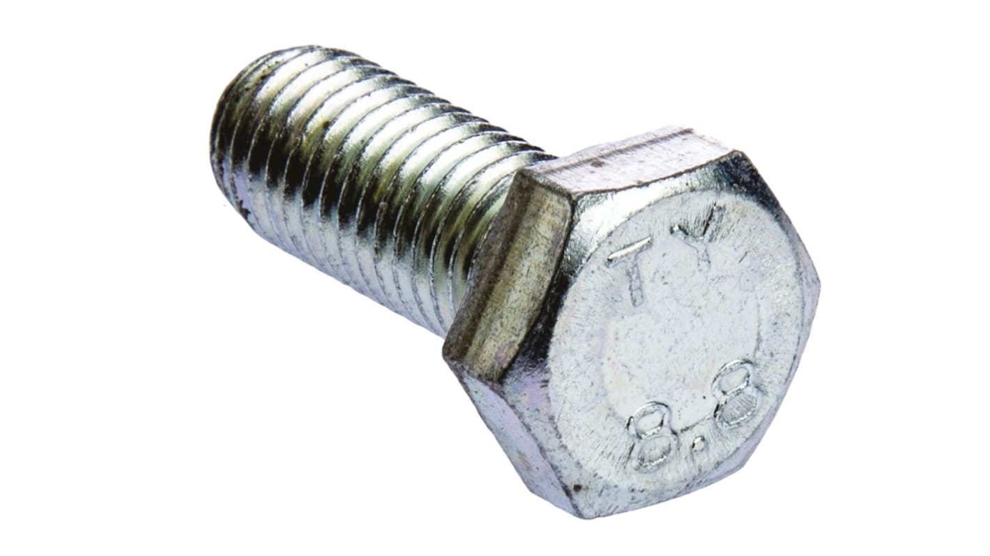 RS PRO Bright Zinc Plated Steel Hex, Hex Bolt, M12 x 30mm