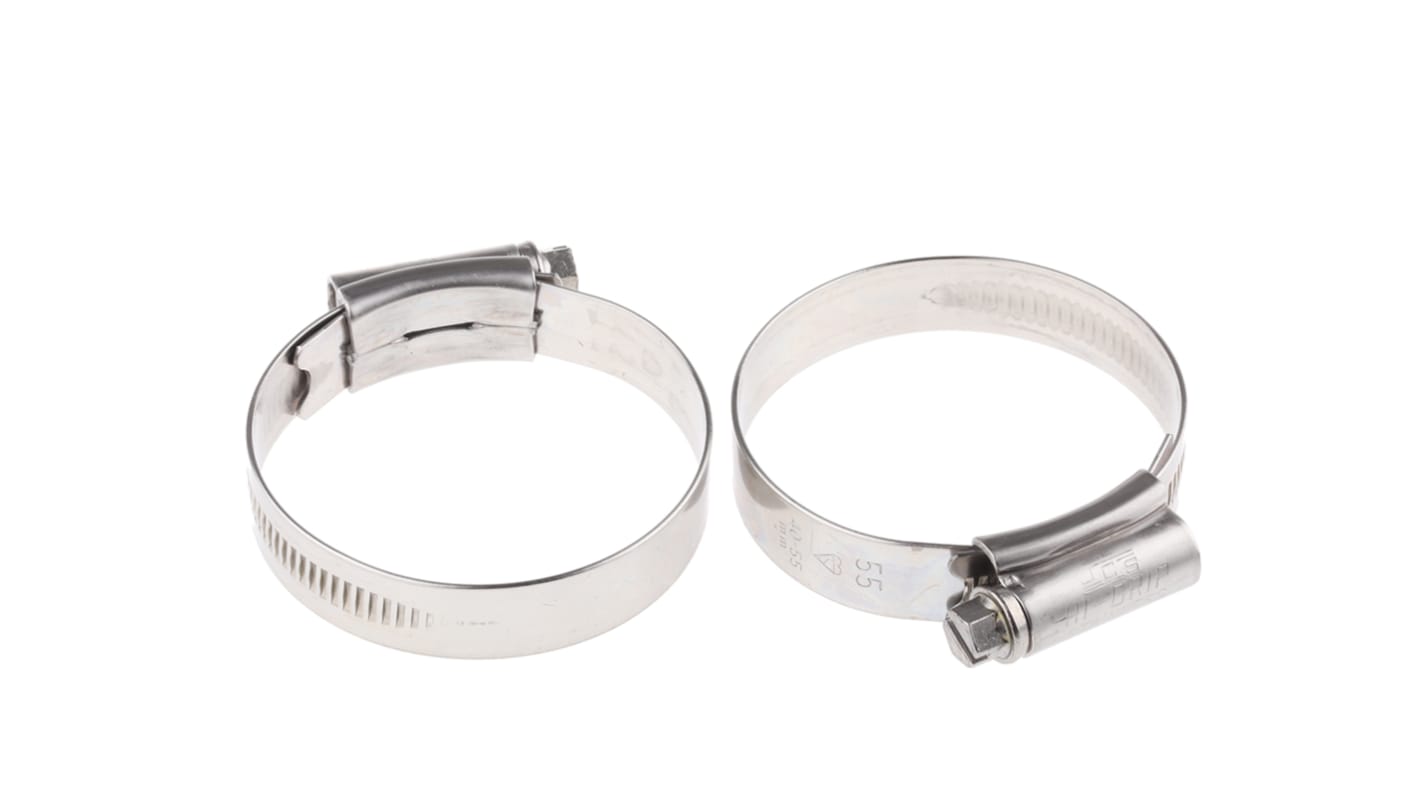 HI-GRIP Stainless Steel Slotted Hex Worm Drive, 13mm Band Width, 40 → 55mm ID