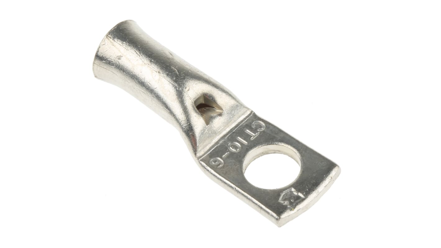 RS PRO Uninsulated Tubular Ring Terminal, M6 Stud Size to 10mm² Wire Size