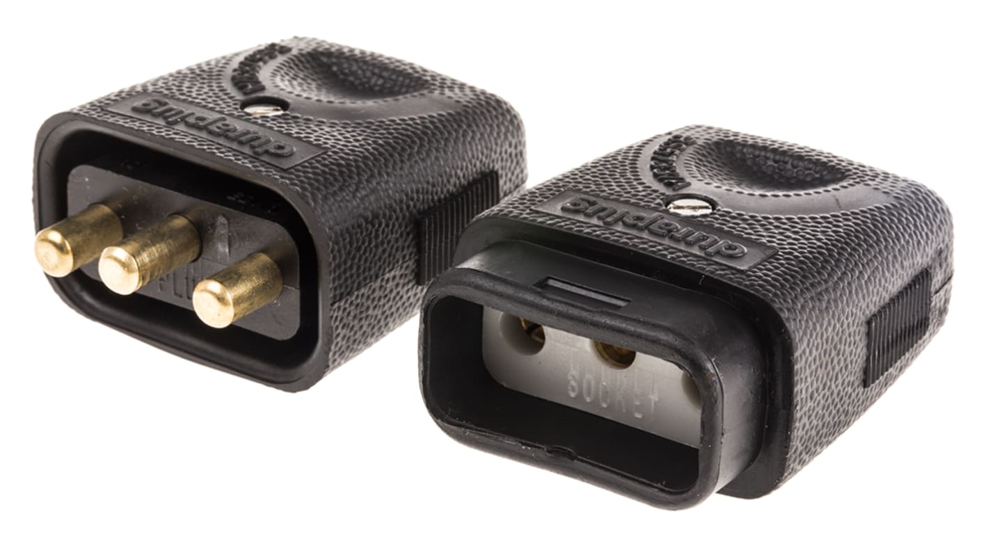 3 Pole IP44 Rating Cable Mount Female, Male Mains Inline Connector Rated At 10A