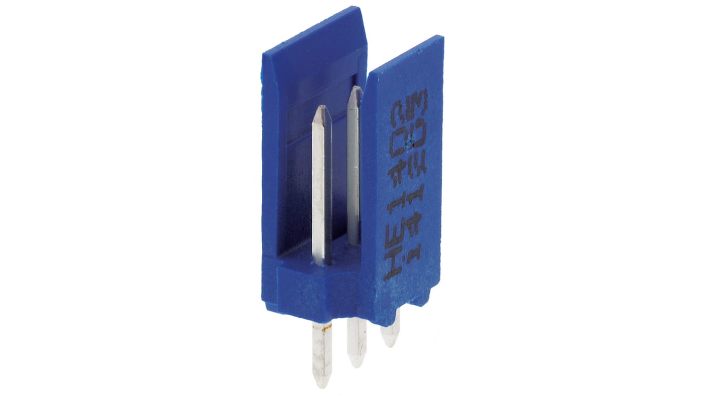 Conector macho para PCB TE Connectivity serie AMPMODU HE14 de 3 vías, 1 fila, paso 2.54mm, para soldar, Montaje en