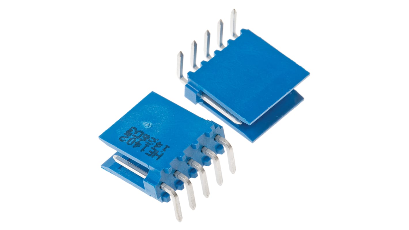 TE Connectivity 5p单排排针 直角线对板连接器, 2.54mm间距, 3.0A, THT安装, AMPMODU HE14系列