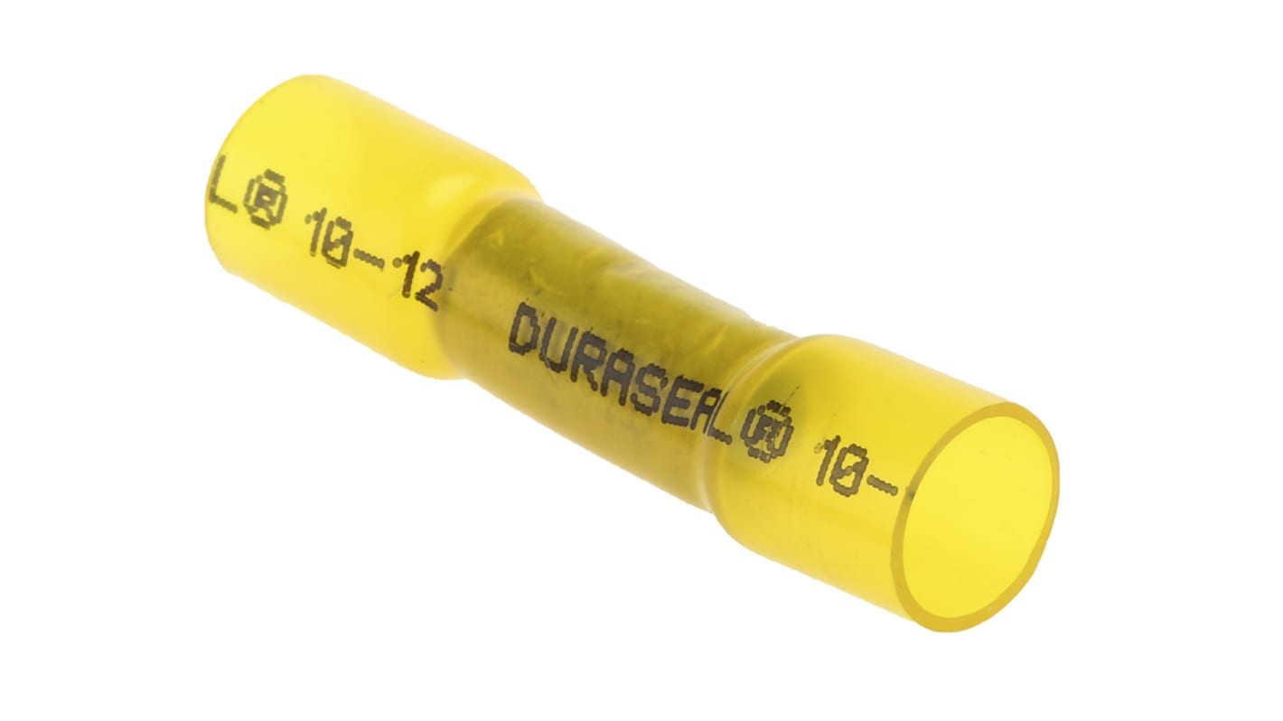 TE Connectivity, DuraSeal Butt Splice Connector, Yellow, Insulated, Tin 12 → 10 AWG