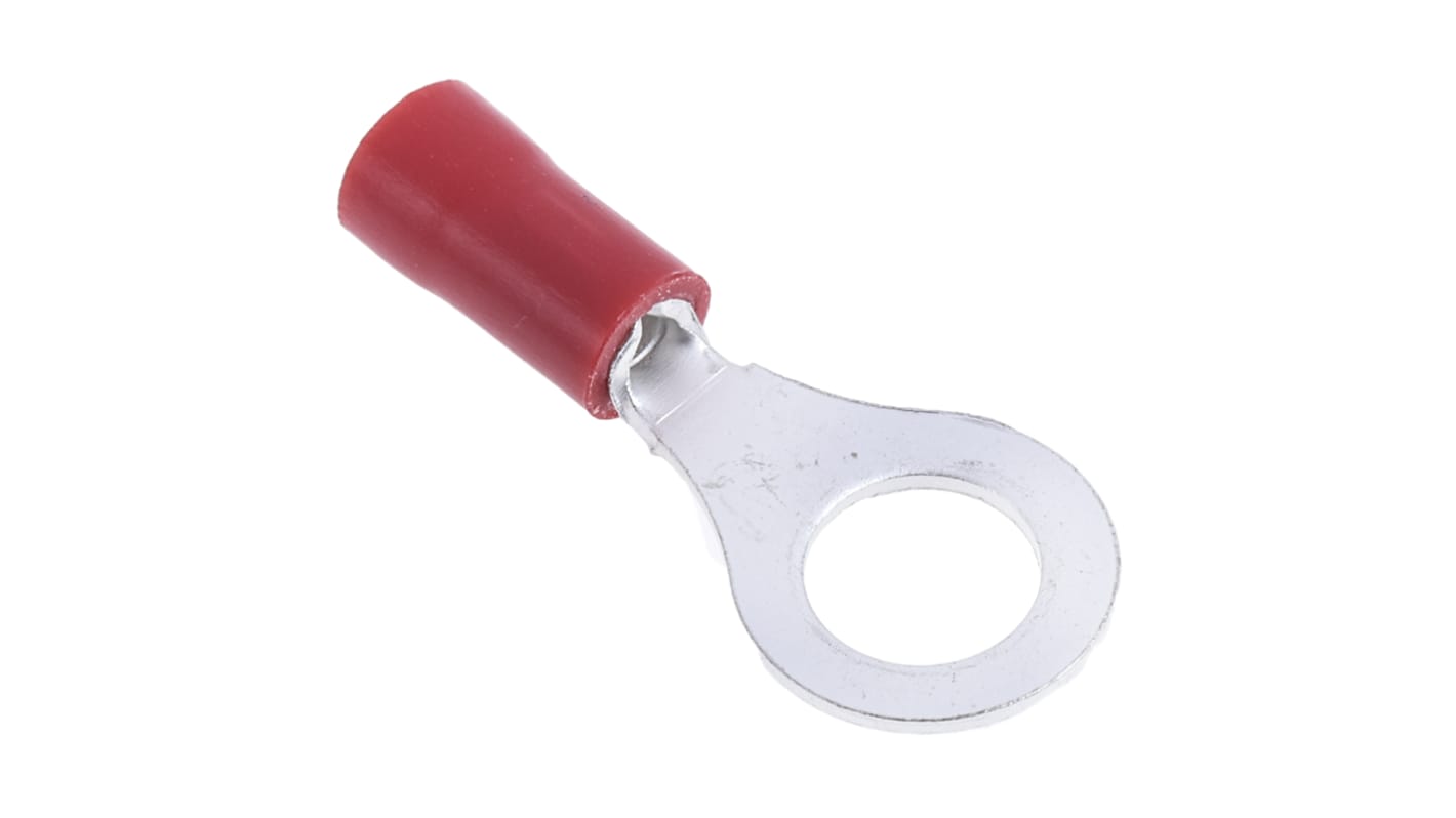 RS PRO 绝缘铜线鼻子, Φ6.35mm内环, M6螺栓, 1.5mm²线规, 红色至+75°C