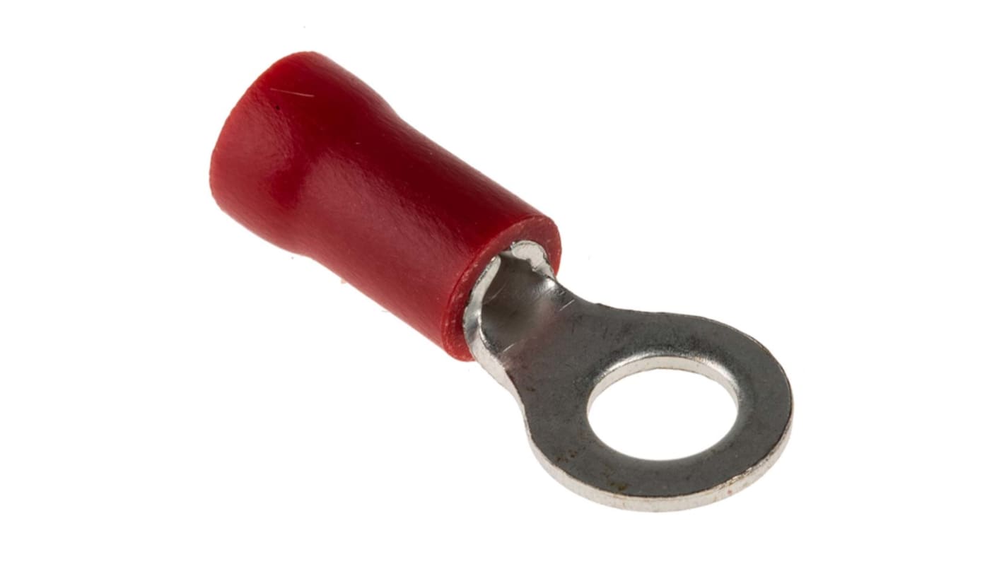 RS PRO 绝缘铜线鼻子, Φ4.16mm内环, M4螺栓, 1.5mm²线规, 红色至+75°C