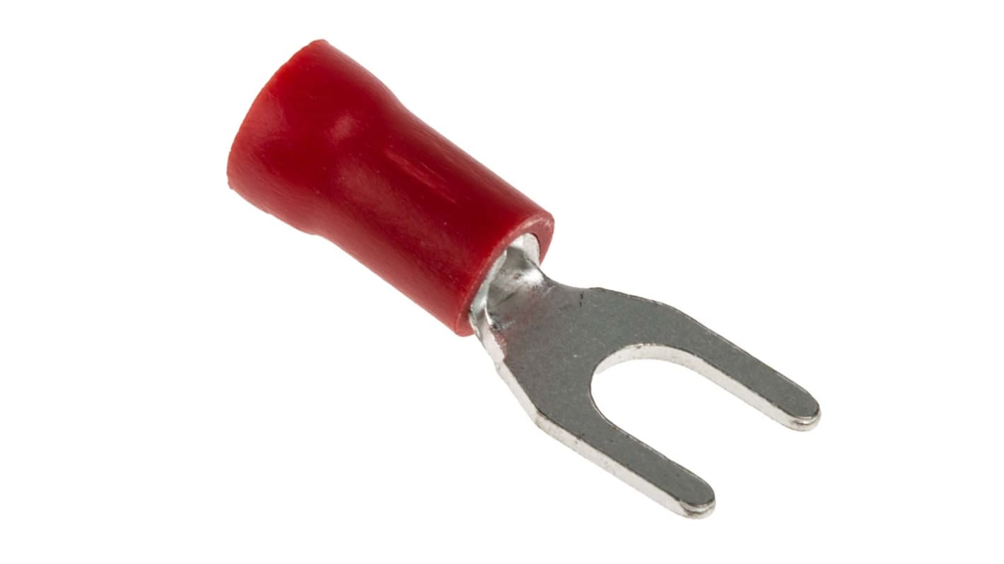 RS PRO Insulated Crimp Spade Connector, 0.5mm² to 1.5mm², 22AWG to 16AWG, M4 Stud Size Vinyl, Red