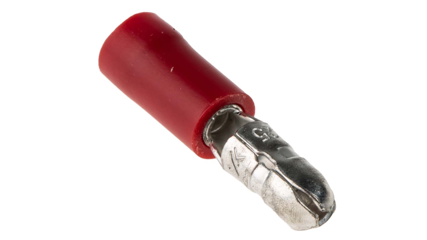 RS PRO Insulated Male Crimp Bullet Connector, 0.5mm² to 1.5mm², 22AWG to 16AWG, 4.3mm Bullet diameter, Red