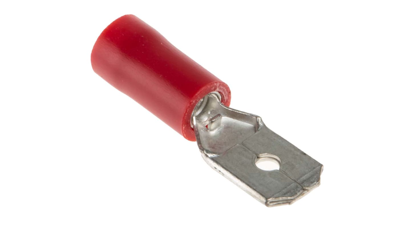 RS PRO Red Insulated Male Spade Connector, Tab, 6.35 x 0.8mm Tab Size, 0.5mm² to 1.5mm²