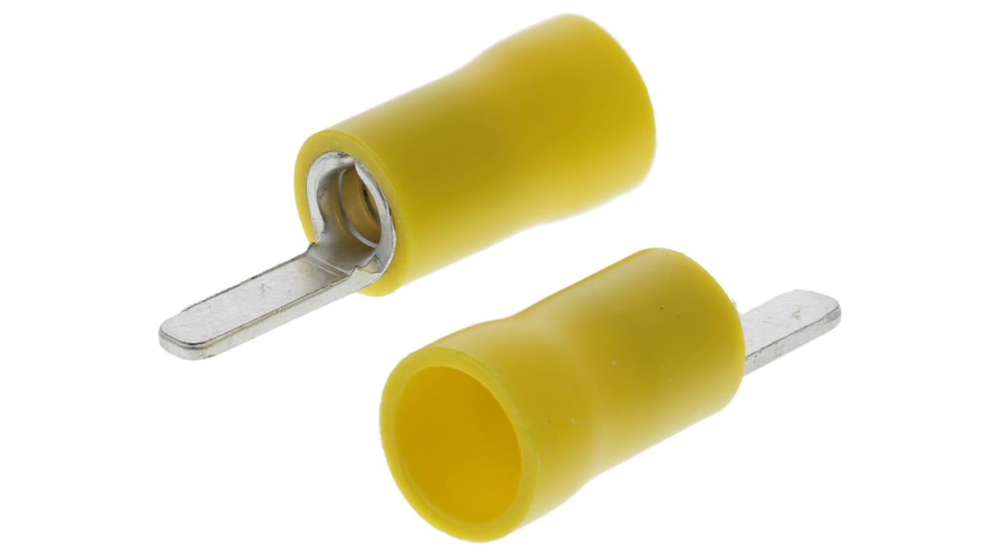 RS PRO 片型端子公插, 线规2.5mm²至6mm², 插片3mm宽x10mm长x1mm厚, 黄色, 乙烯基绝缘