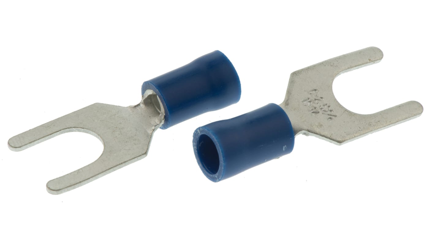 RS PRO 绝缘U型端子, M6螺栓, 线规1.5mm²至2.5mm², 蓝色, 11mm宽, 0.8mm厚, 镀锡触点