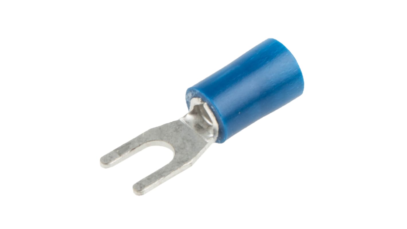 RS PRO Insulated Crimp Spade Connector, 1.5mm² to 2.5mm², 16AWG to 14AWG, M3.5 Stud Size Vinyl, Blue