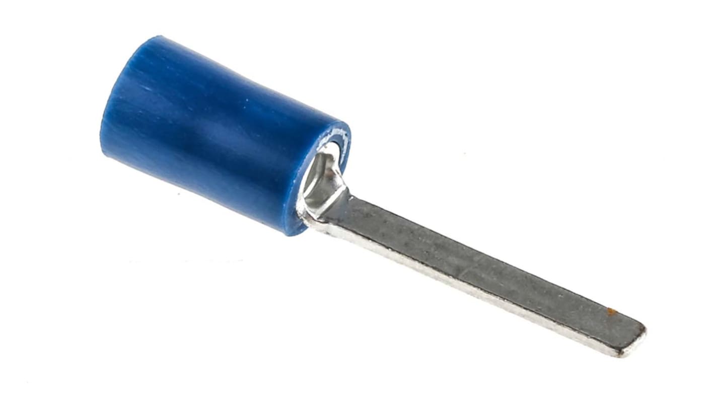 RS PRO Kabelschuh Flachstift Stecker, Isoliert, Blau, L. 18.1mm, D. 0.8mm, Nicht ummantelt