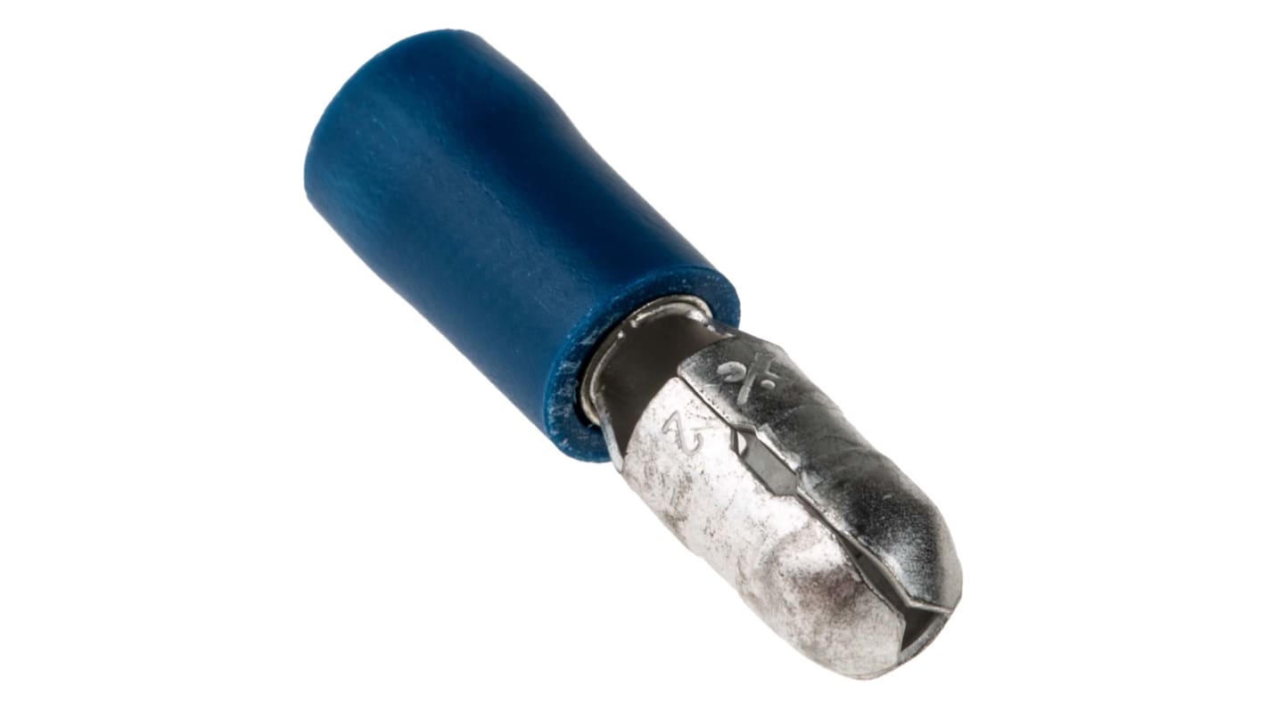 RS PRO Insulated, Blue Crimp Bullet Connector, 1.5mm² to 2.5mm², 16AWG to 14AWG, 5mm Bullet diameter Male