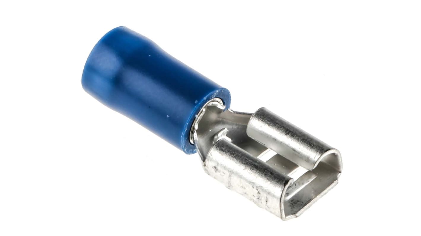 RS PRO Blue Insulated Female Spade Connector, Receptacle, 6.3 x 0.8mm Tab Size, 1.5mm² to 2.5mm²